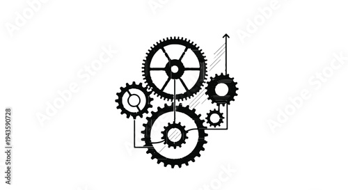 Interlocking gears symbolize progress and mechanical efficiency in a clean, modern design.