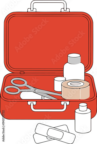 First aid kit with medical supplies for treating minor injuries simple flat vector illustration isolated on plain background
