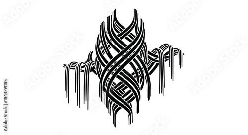 Intricate abstract black and white geometric structure creating a sense of depth and complexity.