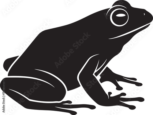 Black silhouette of a frog with white outline on a white background amphibian