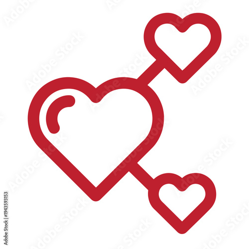 Red heart shapes connected by lines in a symbolic illustration on white background