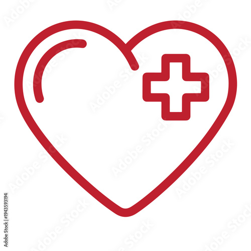 Red heart with a medical cross symbol on the right side in a simple line style for health and medical concepts  health care and wellness