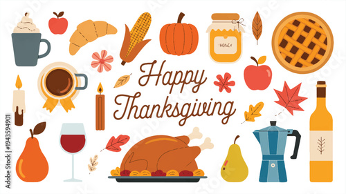 A Thanksgiving celebration with food and drinks on a table