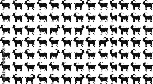 Massive Collection of Domestic Goat Silhouettes Featuring Various Farm Animal Poses and Horn Shapes for Livestock Breeding and Agriculture Flat Vector Illustration