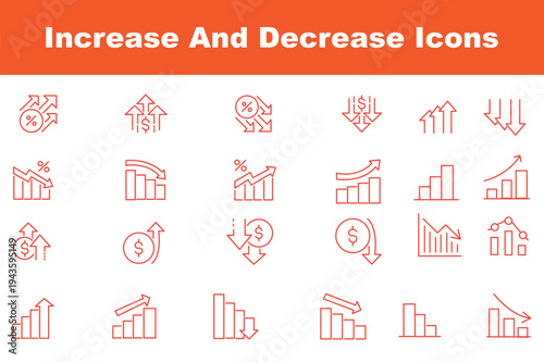 Increase and Decrease icon set. Business growth and fall graph symbol. Outline icon with Editable stroke. Vector illustration