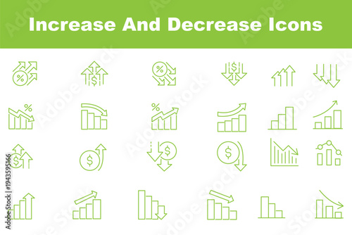 Increase and Decrease icon set. Business growth and fall graph symbol. Outline icon with Editable stroke. Vector illustration