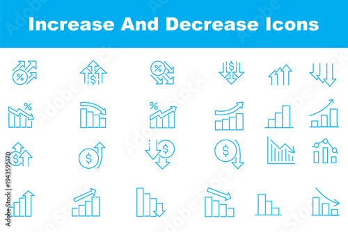 Increase and Decrease icon set. Business growth and fall graph symbol. Outline icon with Editable stroke. Vector illustration