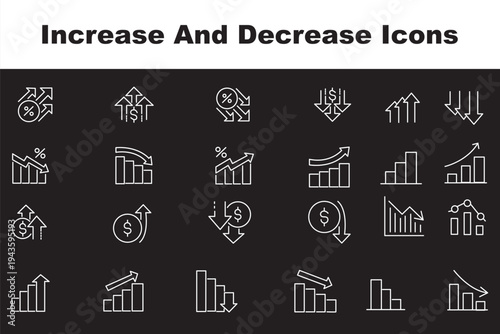Increase and Decrease icon set. Business growth and fall graph symbol. Outline icon with Editable stroke. Vector illustration