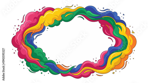 Colorful abstract illustration of a Holi Day celebration frame with rainbow hues on a white background for festive design and party layouts.