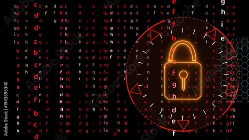 Quantum cryptography security matrix  technology lock hexagon wire animation on the black screen