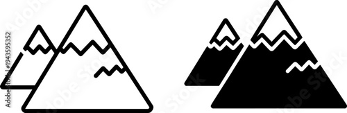 Mountain peaks silhouettes in outline and solid styles flat vector illustration icons for nature travel outdoor adventure and climbing branding