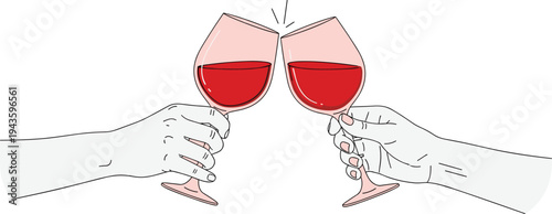 Hands Toasting Wine Glasses Celebration Cheers Red Wine Party Vector Illustration