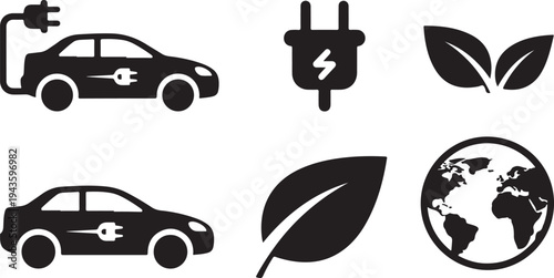 Eco Friendly Electric Vehicle Charging Station Icons Set