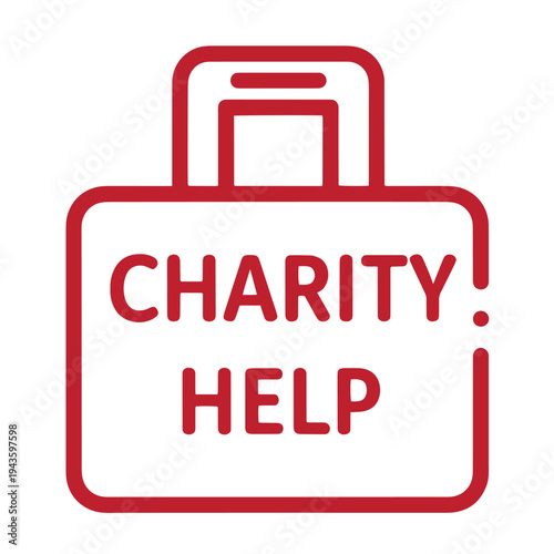 Red charity help briefcase icon for fundraising and donation campaigns  symbol of charitable support and aid