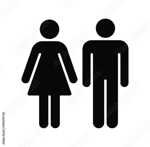 A simple black icon of a man and woman standing side by side on a white background