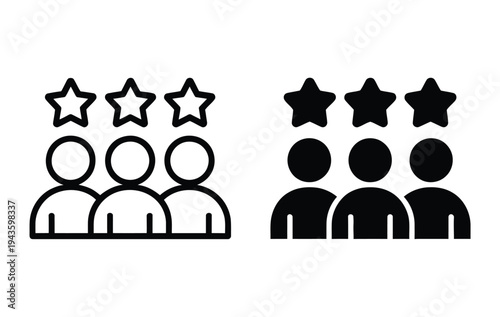 A graphic illustration of customer ratings and reviews with star icons and people silhouettes.