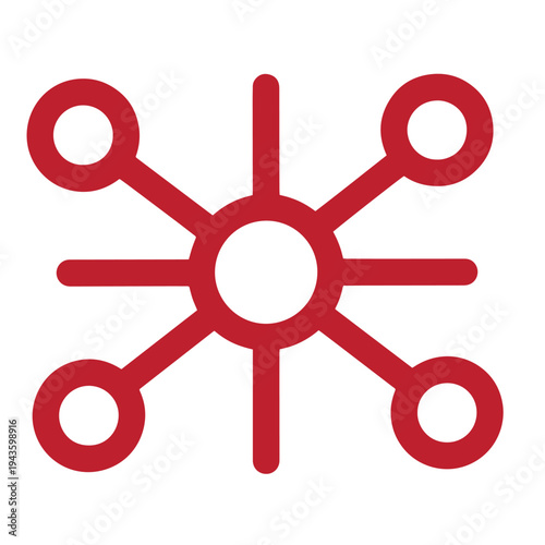 red symbol with lines and circles on white background representing connection and network