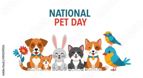National pet day celebration with diverse group of animals