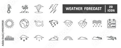 20 Weather Forecast Line Icon Illustration Set