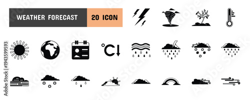 20 Weather Forecast Glyph Icon Illustration Set