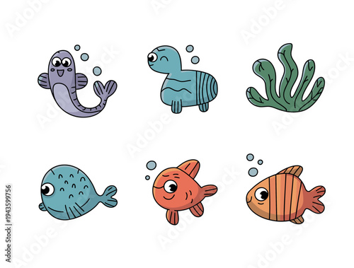 Cartoon Fish and Sea Creatures