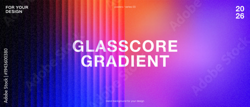 Glasscore aesthetic background with noise texture and mesh neon template. Abstract glass gradient vector design.