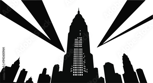 Dramatic silhouette of a towering skyscraper against a bright sky, symbolizing urban ambition.