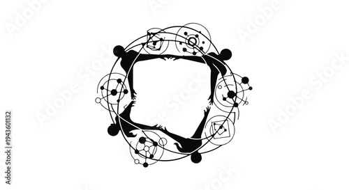 Abstract human figures in a circular connection of interconnected shapes and dots, symbolizing unity and community.