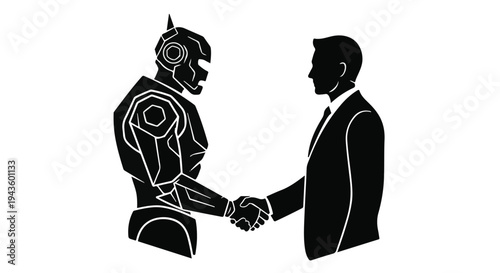 Man and robot shake hands in a modern business partnership
