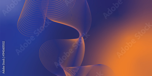 Abstract navy and yellow luminous waves sweeping across a dark atmospheric background with scattered sparkling micro particles, modern digital technology theme, vector style.