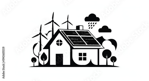 Eco-friendly home powered by renewable energy sources like wind and solar.