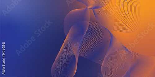 Abstract navy and yellow luminous waves sweeping across a dark atmospheric background with scattered sparkling micro particles, modern digital technology theme, vector style.