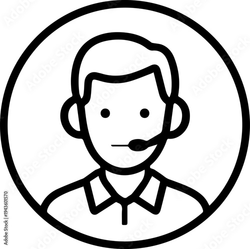 Hand Drawn Male Customer Service Agent Black and White Avatar Illustration in Minimal Line Art Style Design