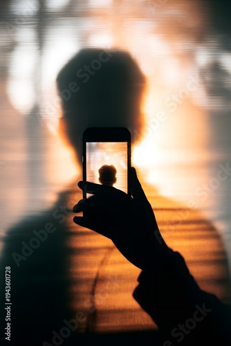 Silhouette of person Using Smartphone at Night, Digital Life and Modern Isolation Concept