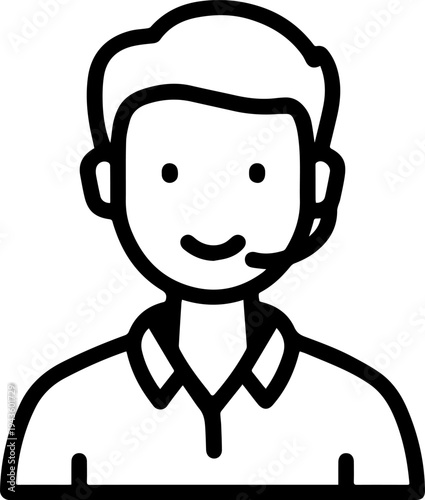 Hand Drawn Male Customer Service Agent Black and White Avatar Illustration in Minimal Line Art Style Design