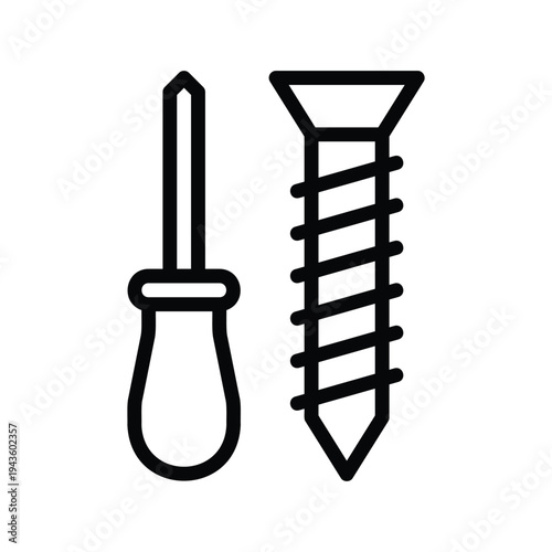 Screw and screwdriver tool set. Single Line Icon.