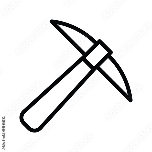Black and white pickaxe tool icon. Single Line Icon.