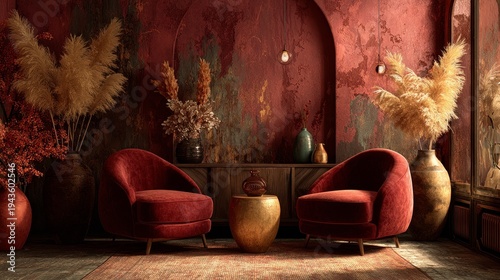 Warm cozy burgundy and golden background with soft light and elegant interior details creating a calm virtual setting for video calls and meetings in a comfortable professional warm space