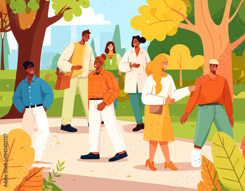 Diverse Group of People Walking Together.