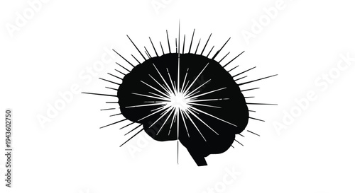 Abstract silhouette of a human brain radiating light and ideas, symbolizing creativity and inspiration.