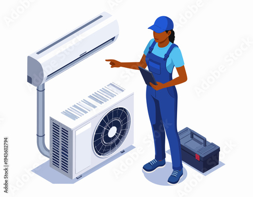 Technician Inspecting Air Conditioning Unit.