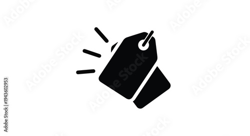 Black sale tag icon with light rays, symbolizing discount and promotion