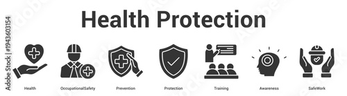 Health Protection web banner icon set vector illustration concept for business with icon of Health, OccupationalSafety, Prevention, Protection, Traini.