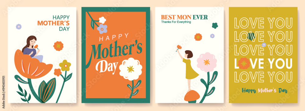 Fototapeta premium Happy Mother's Day Calligraphy abstract art background vector. Luxury minimal style wallpaper with art flower. Vector background for banner, poster.