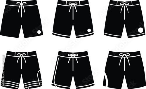 Set of mens board shorts silhouette swim trunks beachwear vector illustration