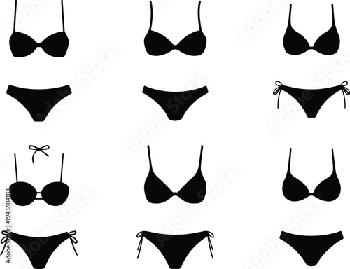 Set of bikini silhouette two piece swimwear beach fashion vector illustration