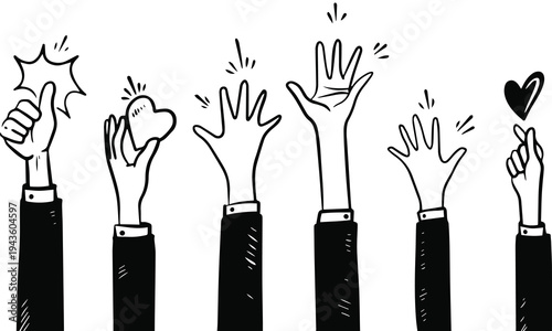 Doodle Hands Clapping Applause Gesture Vector