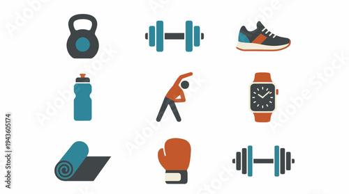 A collection of fitness icons for a healthy lifestyle