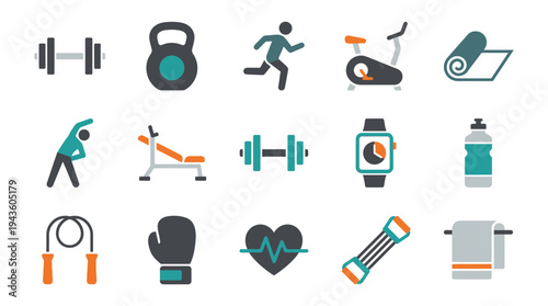 A collection of fitness icons for a healthy lifestyle