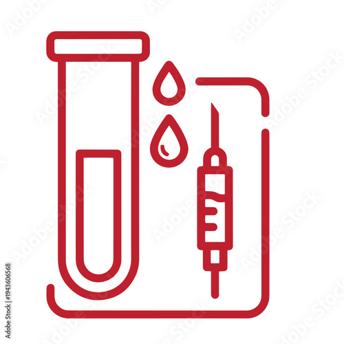 Medical syringe injecting into test tube with blood drops  laboratory equipment icon